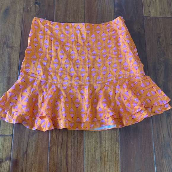 Adriana Degreas Orange Silk Martini Glass Ruffle Mini Skirt Size small - Picture 1 of 9
